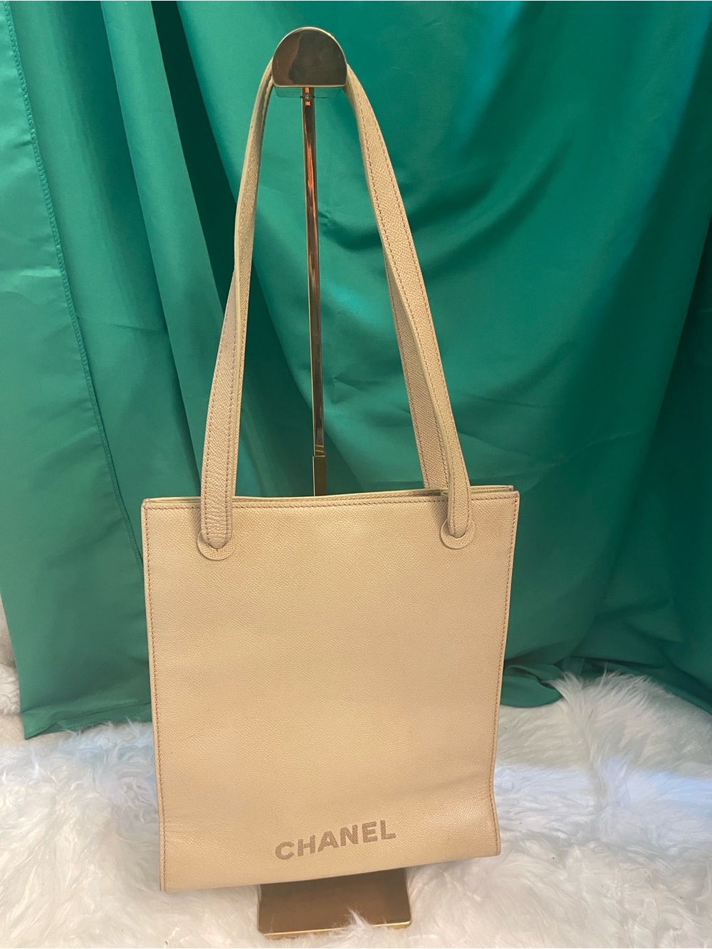 Vintage Chanel Beige Caviar Skin Slim Shopping Tote Bag - Card Included!- GHW